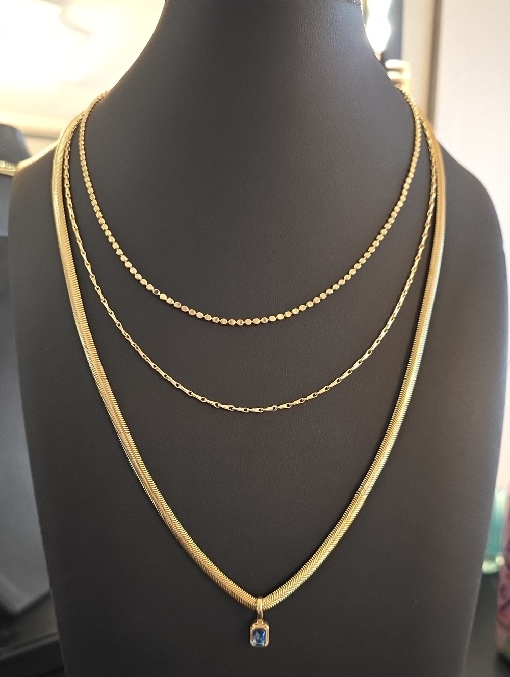 Gold-Tone Layered Necklace Set with Blue Pendant (D)